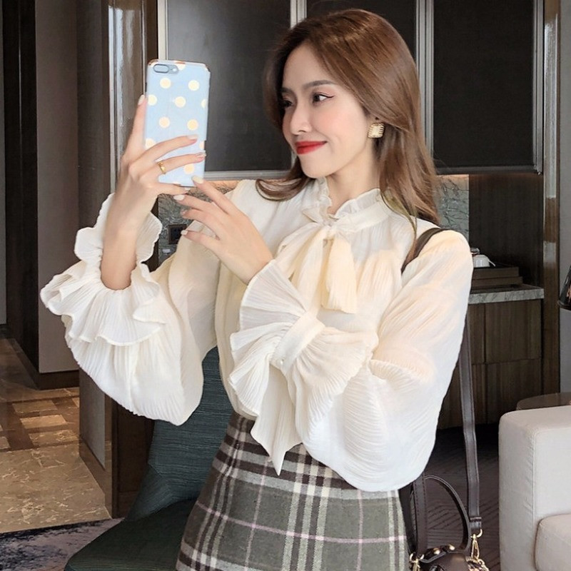 OCEANLOVE šifoninės palaidinės, moteriškos lankeliai, suvarstyti, madingi solidūs marškiniai Elegantiški biuro moteriški pavasario rudeniniai blusai, pleiskanojanti rankovė 19337 m.