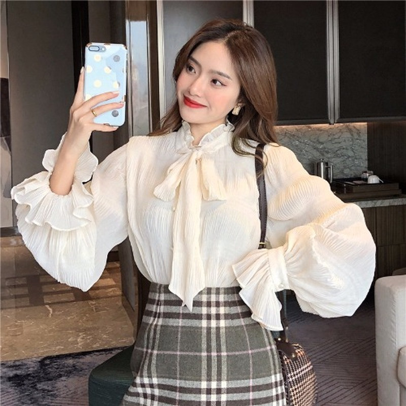 OCEANLOVE šifoninės palaidinės, moteriškos lankeliai, suvarstyti, madingi solidūs marškiniai Elegantiški biuro moteriški pavasario rudeniniai blusai, pleiskanojanti rankovė 19337 m.