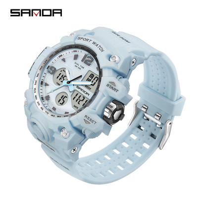 SANDA Vīriešu militārie pulksteņi Balts sporta pulkstenis LED digitālais 50M ūdensizturīgs pulkstenis vīriešu daudzfunkcionālais pulkstenis Relogio Masculino