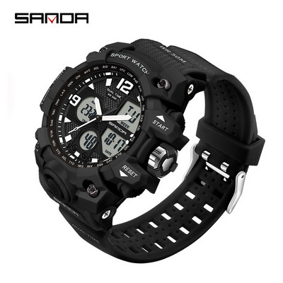 SANDA Vīriešu militārie pulksteņi Balts sporta pulkstenis LED digitālais 50M ūdensizturīgs pulkstenis vīriešu daudzfunkcionālais pulkstenis Relogio Masculino
