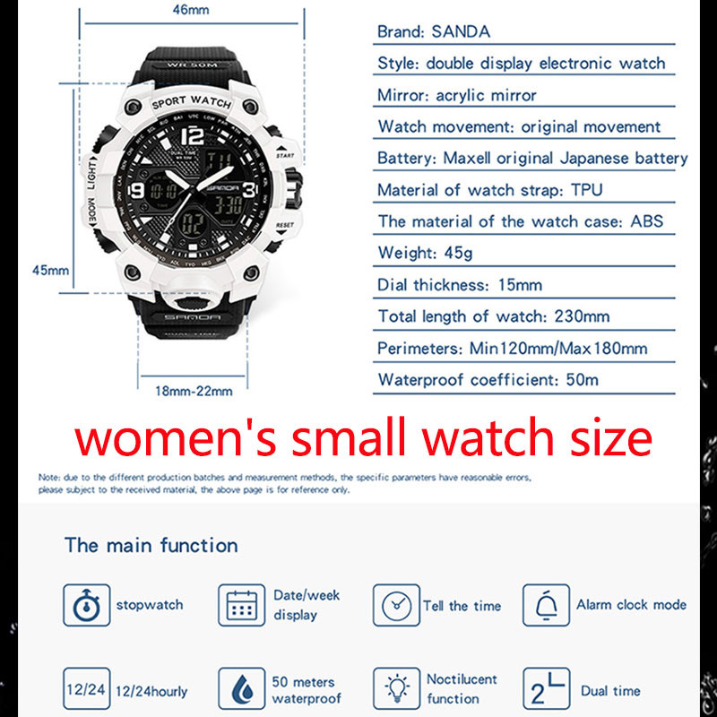 SANDA Vīriešu militārie pulksteņi Balts sporta pulkstenis LED digitālais 50M ūdensizturīgs pulkstenis vīriešu daudzfunkcionālais pulkstenis Relogio Masculino