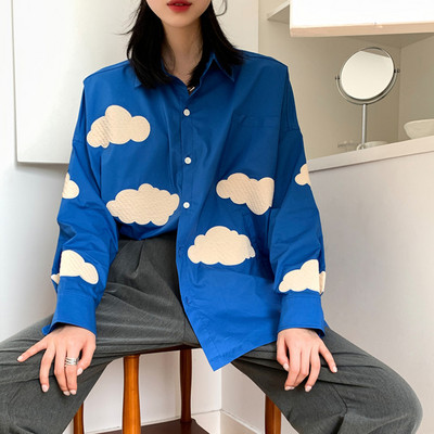 Prevelika široka košulja s vezom Blue Sky White Clouds Ženske bluze Proljeće 2021. Majice dugih rukava Blusas Mujer