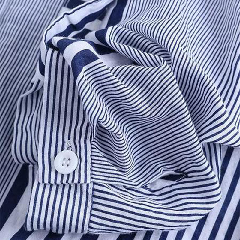 Hosszú női nagyméretű háromnegyedes blúzok Női alkalmi csíkos mintás V-nyakú, laza szabású felső póló női blúz Cipzáras puha ing