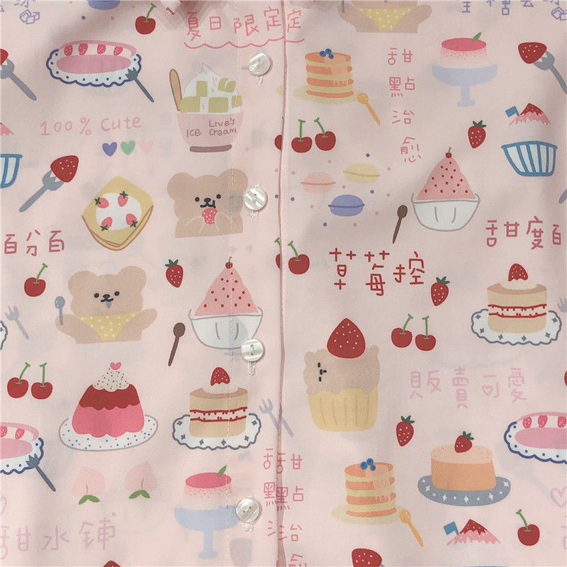 Naiste särgid Lühikeste varrukatega Print Armas lahtine korea stiilis suvine mood naiselik pluusid, armsad, lahtikäivad krae šikk