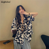 Cămăși Femei Imprimare Floral Retro Chic Vară Cămașă cu mâneci scurte Designer pentru femei BF Subțire Ins Trendy Elegant Topuri Doamne Timp liber