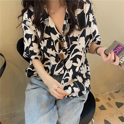 Cămăși Femei Imprimare Floral Retro Chic Vară Cămașă cu mâneci scurte Designer pentru femei BF Subțire Ins Trendy Elegant Topuri Doamne Timp liber