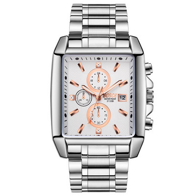 Vyriškas nerūdijančio plieno kvadratinis ciferblatas laikrodis Vyriškas plieninis sportinis kvarcinis laikrodis Vyriškas šviečiantis vandeniui atsparus rankinis laikrodis Relogio Masculino