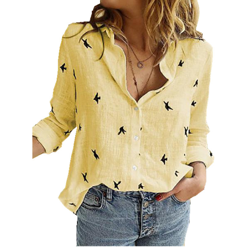 Aprmhisy New Spring Moteriški medvilniniai lininiai marškiniai ilgomis rankovėmis, laisvalaikio gatvių marškiniai Palaidinė Blusas Feminina