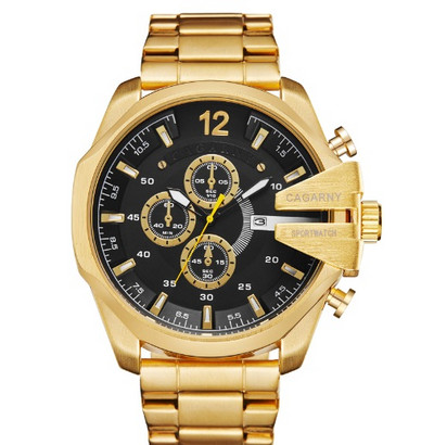 Muški satovi Luksuzni zlatni čelični kvarcni satovi vrhunske marke Muški Cagarny Ležerni muški ručni sat Vojni Relogio Masculino Paket
