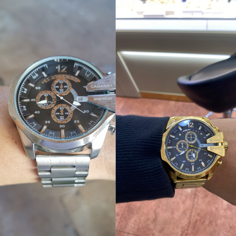 Muški satovi Luksuzni zlatni čelični kvarcni satovi vrhunske marke Muški Cagarny Ležerni muški ručni sat Vojni Relogio Masculino Paket