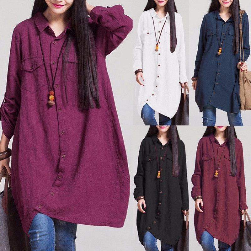 Plus veličina 5XL Ženska bluza Proljeće Jesen 2021. Ležerna ženska duga košulja Mujer Topovi Široke vintage modne bluze Košulje