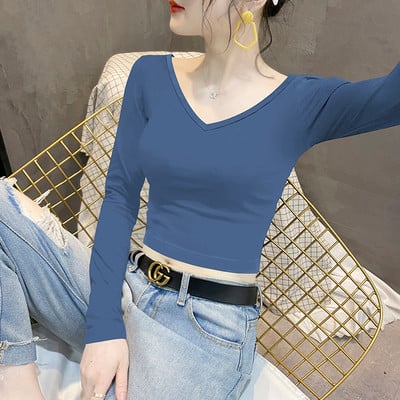 Дамска блуза с шпиц деколте в различни цветове 