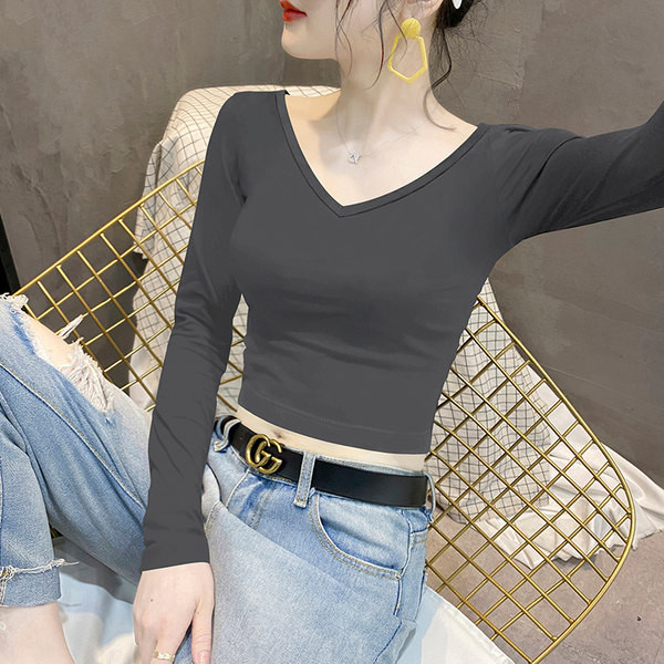 Дамска блуза с шпиц деколте в различни цветове 