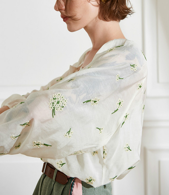 TEELYNN bluze cu mânecă lungă, bej, din bumbac, cămăși femei largi, embrioderie florală, bluză de toamnă transparentă, bluze boho