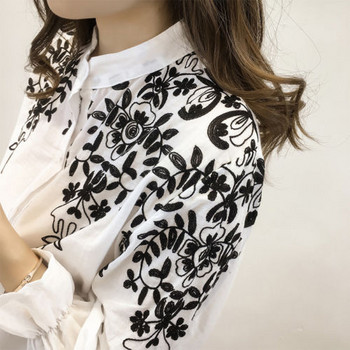 Γυναικεία Γυναικεία Μακρυμάνικη Γλυκιά Λευκή Νεράιδα Κομψό Γυναικείο Κέντημα Μπλούζα Πουκάμισο Κορεάτικο Φρέσκο πουκάμισο