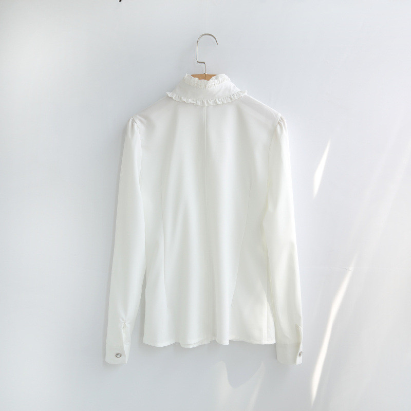 Softu Cămașă de sus pentru femei Bluză cu volane guler dantelă șifon stil OL alb negru cu mânecă lungă ocazional cămăși largi Bluse pentru femei