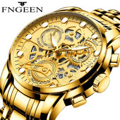 Laikrodis Men Skeleton Automatinis kvarcinis Laikrodis Gold Skeleton Vintage Man Watchwrist vyriški laikrodžiai