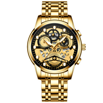 Laikrodis Men Skeleton Automatinis kvarcinis Laikrodis Gold Skeleton Vintage Man Watchwrist vyriški laikrodžiai