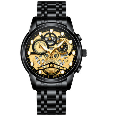 Laikrodis Men Skeleton Automatinis kvarcinis Laikrodis Gold Skeleton Vintage Man Watchwrist vyriški laikrodžiai