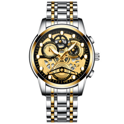 Laikrodis Men Skeleton Automatinis kvarcinis Laikrodis Gold Skeleton Vintage Man Watchwrist vyriški laikrodžiai