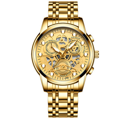 Laikrodis Men Skeleton Automatinis kvarcinis Laikrodis Gold Skeleton Vintage Man Watchwrist vyriški laikrodžiai