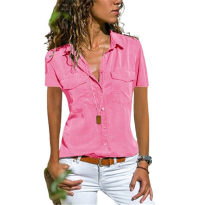 Jesenska ženska uredska bluza s džepovima, velike veličine s reverima, tanka košulja s dugim rukavima, ženske crno-ružičaste majice S-5XL