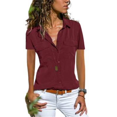 Jesenska ženska uredska bluza s džepovima, velike veličine s reverima, tanka košulja s dugim rukavima, ženske crno-ružičaste majice S-5XL