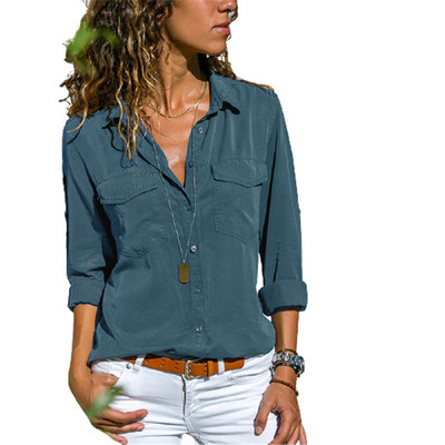 Jesenska ženska uredska bluza s džepovima, velike veličine s reverima, tanka košulja s dugim rukavima, ženske crno-ružičaste majice S-5XL