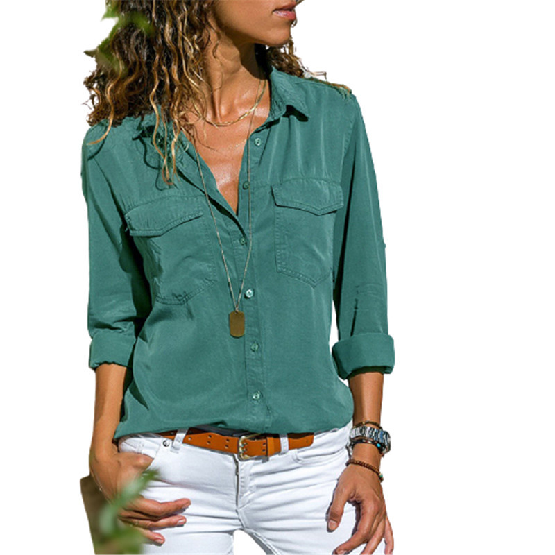 Jesenska ženska uredska bluza s džepovima, velike veličine s reverima, tanka košulja s dugim rukavima, ženske crno-ružičaste majice S-5XL