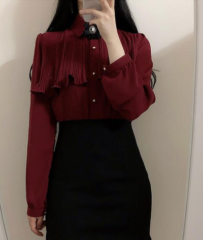 2020 de primăvară pentru femei drăguț, dulci, epocă, cu volane, topuri, promoții fierbinți, butoane, cămăși formale elegante, bluze, alb 12016