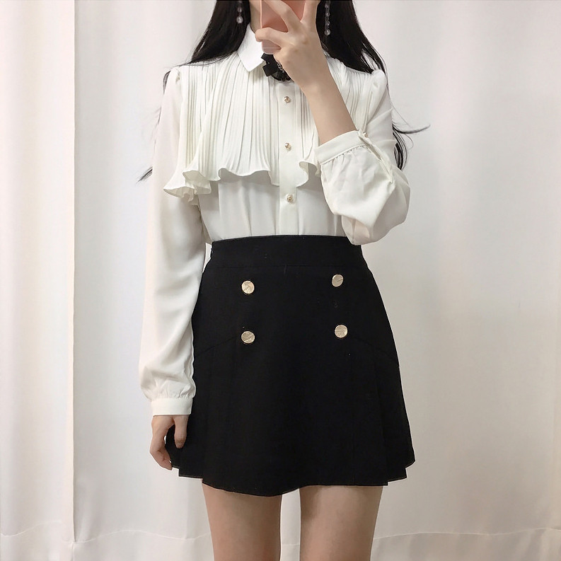 2020 de primăvară pentru femei drăguț, dulci, epocă, cu volane, topuri, promoții fierbinți, butoane, cămăși formale elegante, bluze, alb 12016