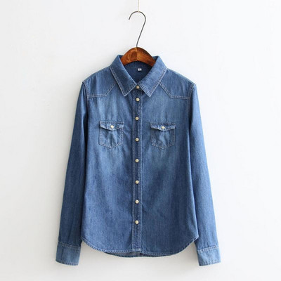 Jesenska ležerna traper košulja dugih rukava Ženska modna uska pamučna ženska majica velikih veličina Plave traperice Bluza Feminina