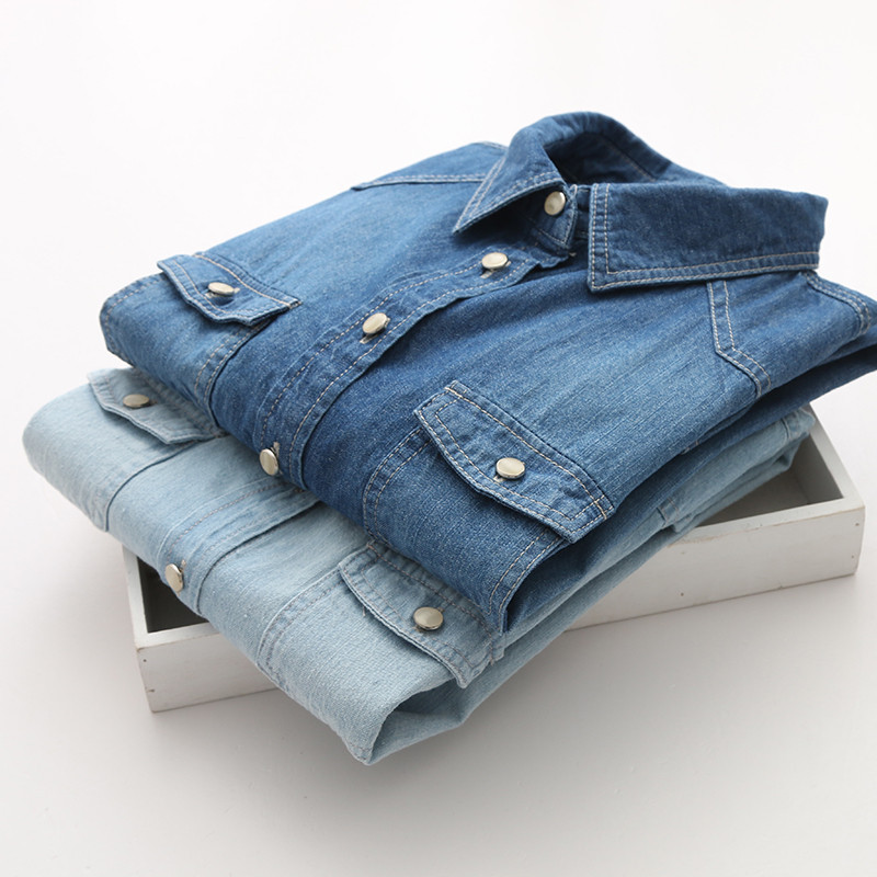 Jesenska ležerna traper košulja dugih rukava Ženska modna uska pamučna ženska majica velikih veličina Plave traperice Bluza Feminina