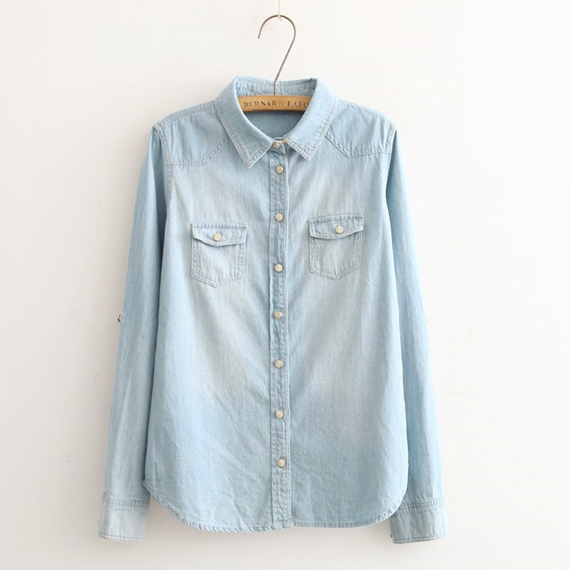 Jesenska ležerna traper košulja dugih rukava Ženska modna uska pamučna ženska majica velikih veličina Plave traperice Bluza Feminina