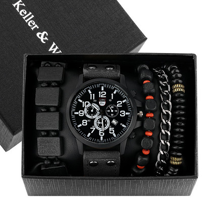 Prabangūs vyriški kvarciniai rankiniai laikrodžiai, odinis apyrankė Fahsion laisvalaikio laikrodis su apyranke vyrams, dovanų rinkinys vaikinui Relogio Masculino