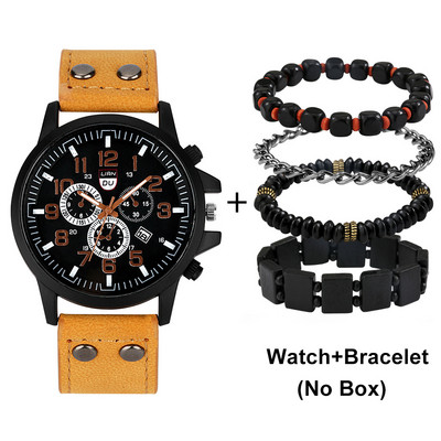 Prabangūs vyriški kvarciniai rankiniai laikrodžiai, odinis apyrankė Fahsion laisvalaikio laikrodis su apyranke vyrams, dovanų rinkinys vaikinui Relogio Masculino