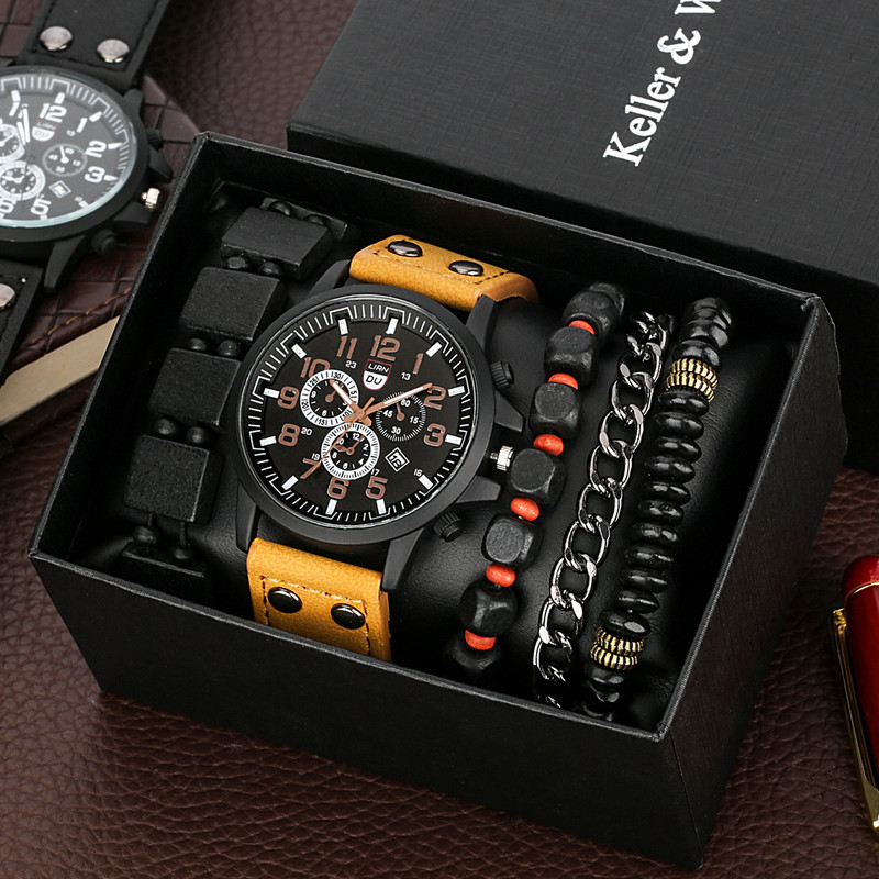 Prabangūs vyriški kvarciniai rankiniai laikrodžiai, odinis apyrankė Fahsion laisvalaikio laikrodis su apyranke vyrams, dovanų rinkinys vaikinui Relogio Masculino