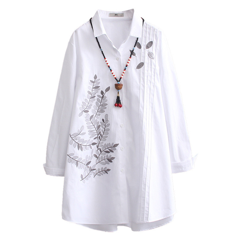 2021 proljeće jesen veće veličine za žene velika bluza labava ležerna pamučna duga majica dugih rukava s printom cvijeća bijela 3XL 4XL