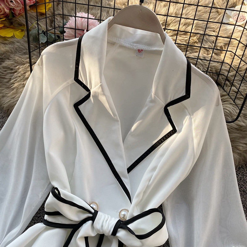 Ženska bluza košulja 2020. Francuski vintage sako s mašnom Šifonske košulje OL Uredska moda Uzak struk Dizajn s volanima Camisas Blusa muje