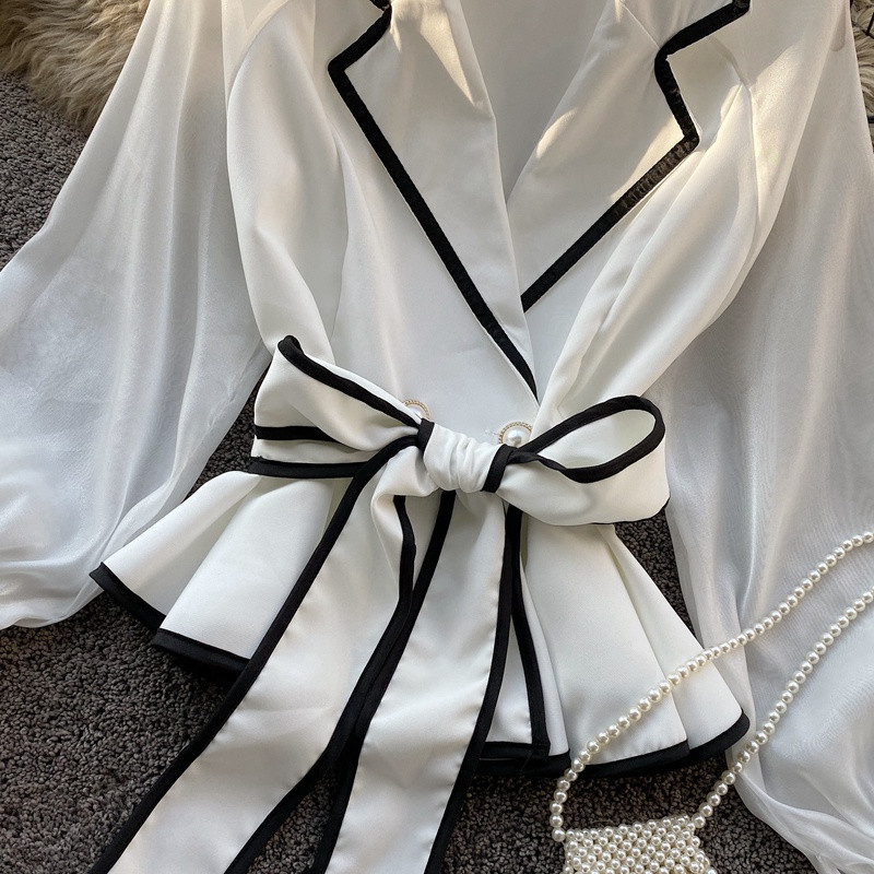 Ženska bluza košulja 2020. Francuski vintage sako s mašnom Šifonske košulje OL Uredska moda Uzak struk Dizajn s volanima Camisas Blusa muje