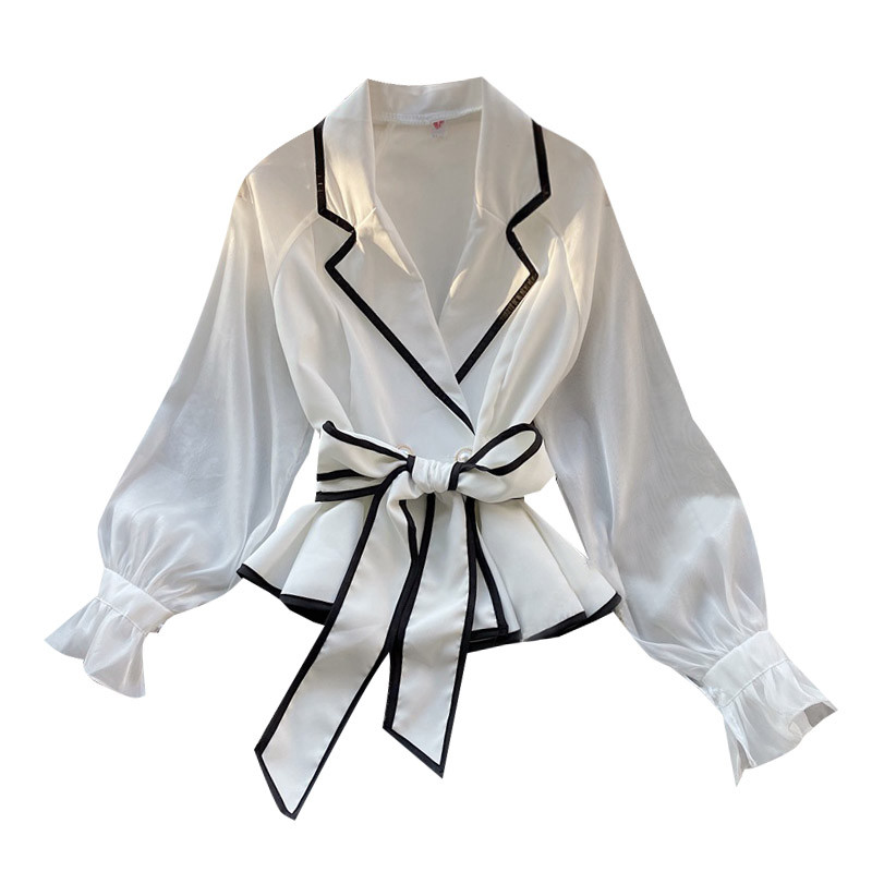 Ženska bluza košulja 2020. Francuski vintage sako s mašnom Šifonske košulje OL Uredska moda Uzak struk Dizajn s volanima Camisas Blusa muje