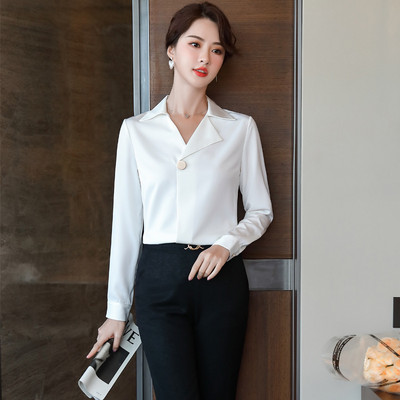 IZICFLY őszi téli női hosszú ujjú új stílusú V-nyakú zöld ing karcsú alkalmi irodai elegáns divat koreai blúz munkaruha