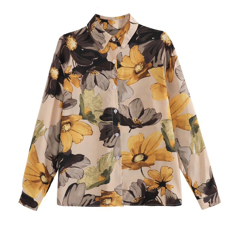 Moteriški šifoniniai marškiniai, 2020 m. madingi ilgomis rankovėmis, gėlėmis marginta palaidinė Korėjietiško stiliaus drabužiai Vintažiniai biuro moteriški viršutiniai drabužiai ir palaidinės