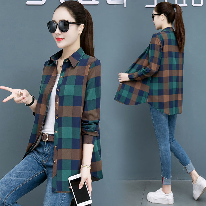 Új ingek Női felső blúzok, hosszú ujjú, túlméretezett pamut női alkalmi blusák női divatos, laza női kockás ingek