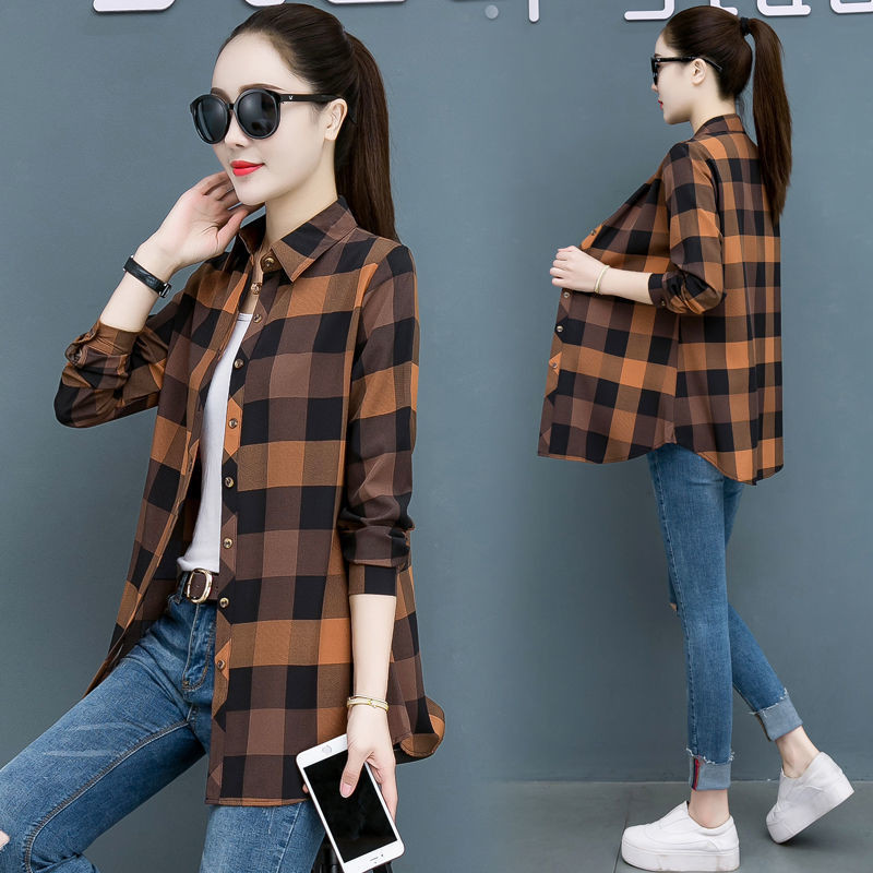 Új ingek Női felső blúzok, hosszú ujjú, túlméretezett pamut női alkalmi blusák női divatos, laza női kockás ingek