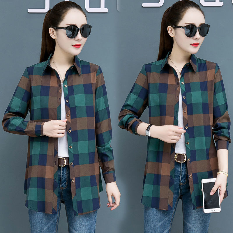 Új ingek Női felső blúzok, hosszú ujjú, túlméretezett pamut női alkalmi blusák női divatos, laza női kockás ingek