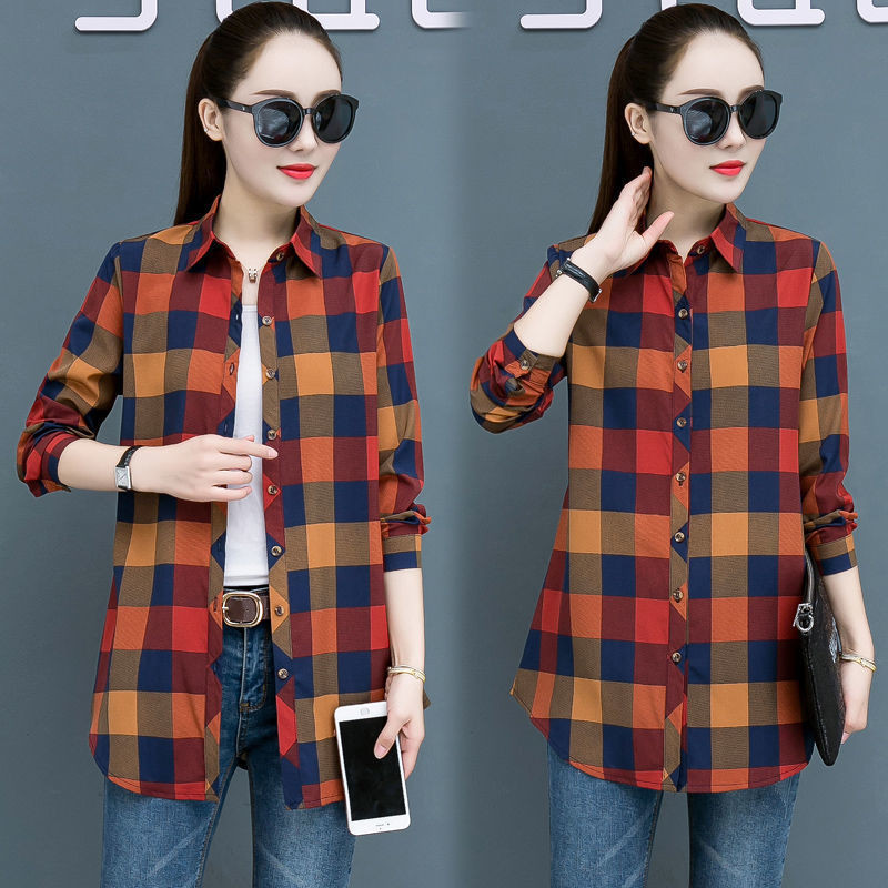 Új ingek Női felső blúzok, hosszú ujjú, túlméretezett pamut női alkalmi blusák női divatos, laza női kockás ingek