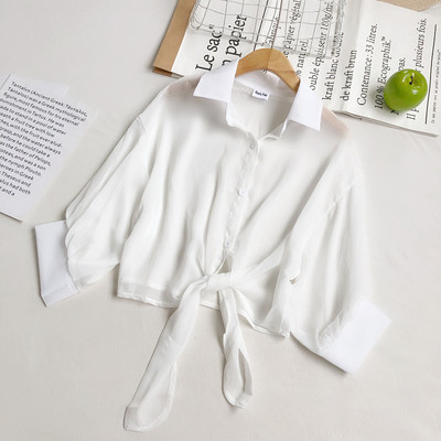 HISUMA 2021. aasta suvise laternaga varrukatega naiste sidemega rihm šifoonist vibusärk naiste seksikas lühike elastne õhuke kardigan nööbiga pluusiga topsid