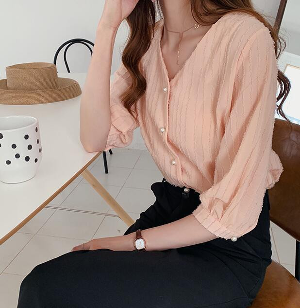 Ženska košulja od šifona s resicama, jesen 2020., jednobojne ljetne košulje i bluze s polurukavima s V-izrezom Blusas Elegantes De Mujer