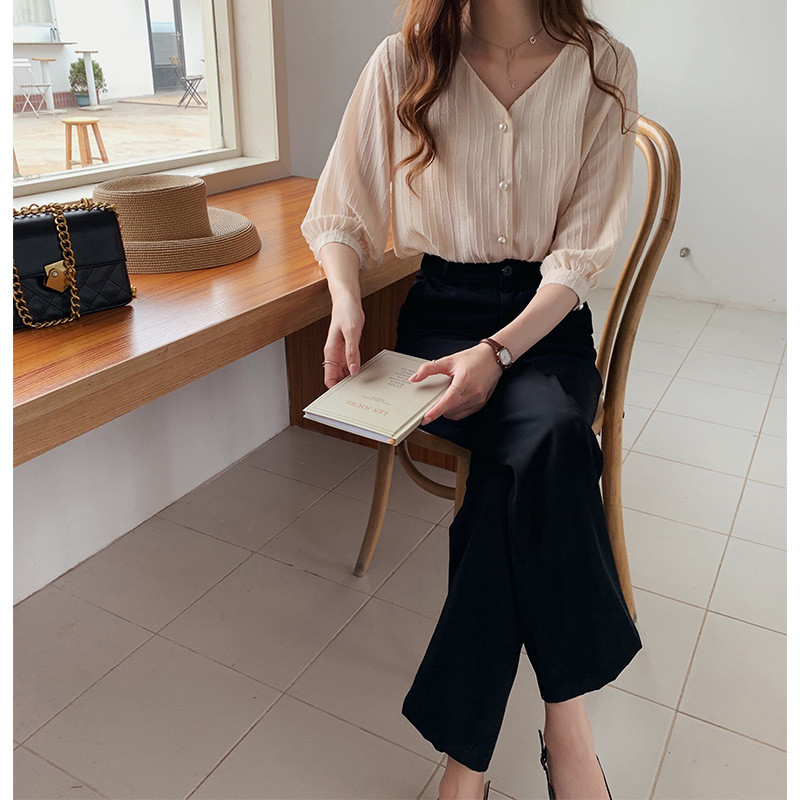 Ženska košulja od šifona s resicama, jesen 2020., jednobojne ljetne košulje i bluze s polurukavima s V-izrezom Blusas Elegantes De Mujer